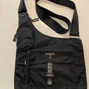Authentic Prada Messenger Bag Black Tessuto Silver Hardware Very good condition